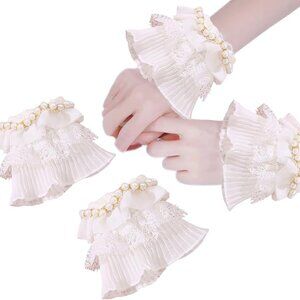 White Pleated Lace Flared Hand Cuffs